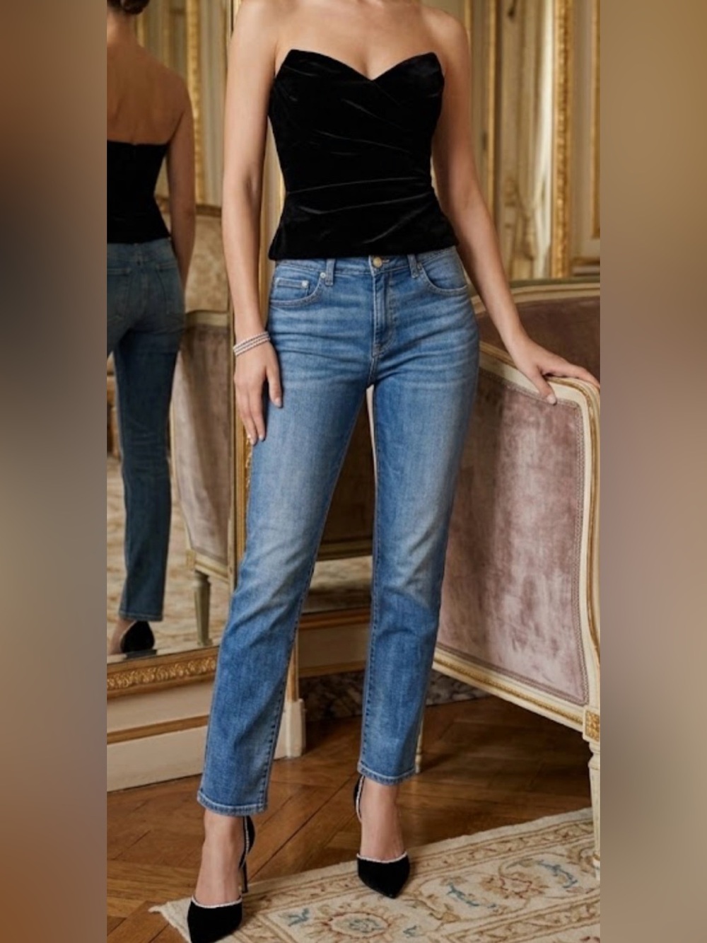 rag & bone Mid-Rise Straight Leg Jeans in Blue Wash